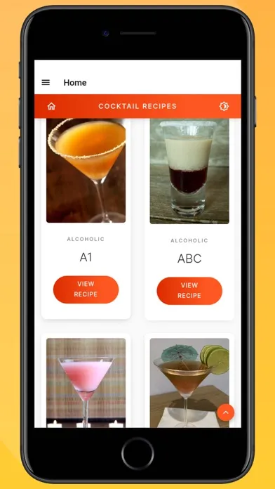 Capturas de tela do Cocktail Recipes App
