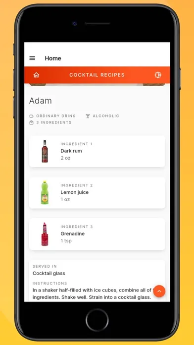 Capturas de tela do Cocktail Recipes App