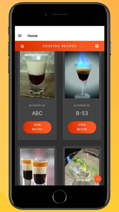 Capturas de tela do Cocktail Recipes App