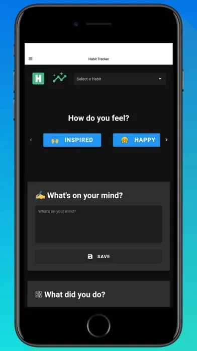 Capturas de tela do Habit Tracker App.