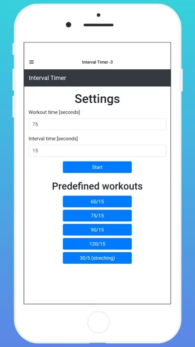Interval Timer App. Screenshots