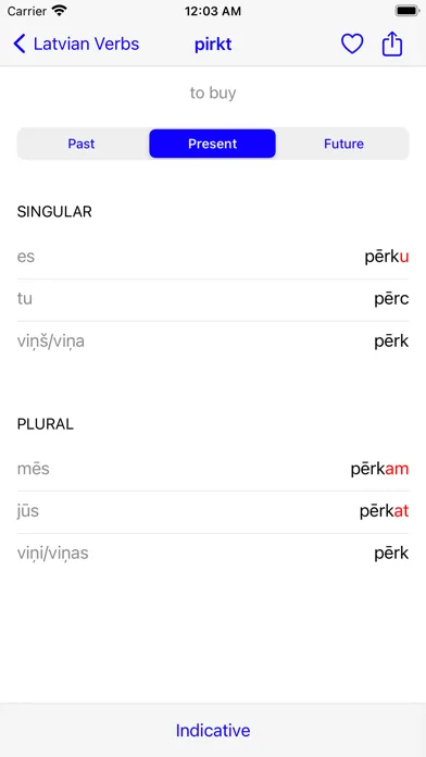 Tangkapan layar Latvian Verbs