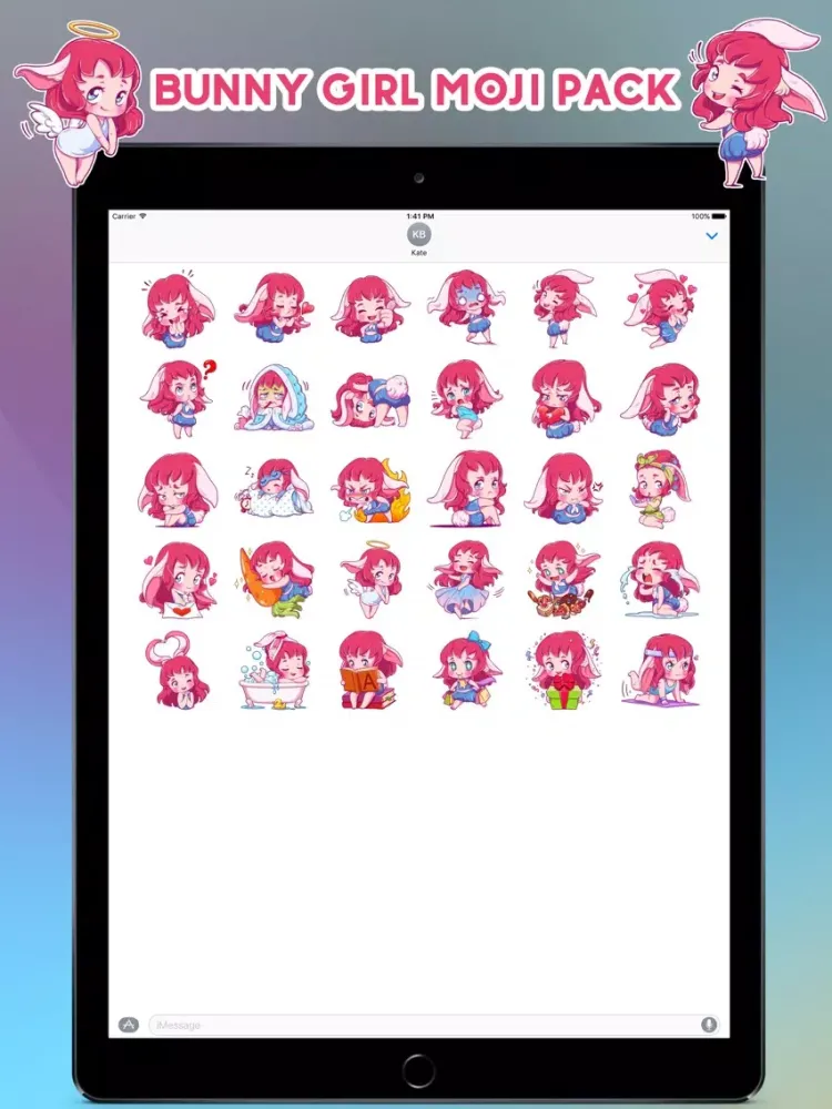 Tangkapan layar Cute Bunny Girl Emoji Stickers - for iMessage iPad 