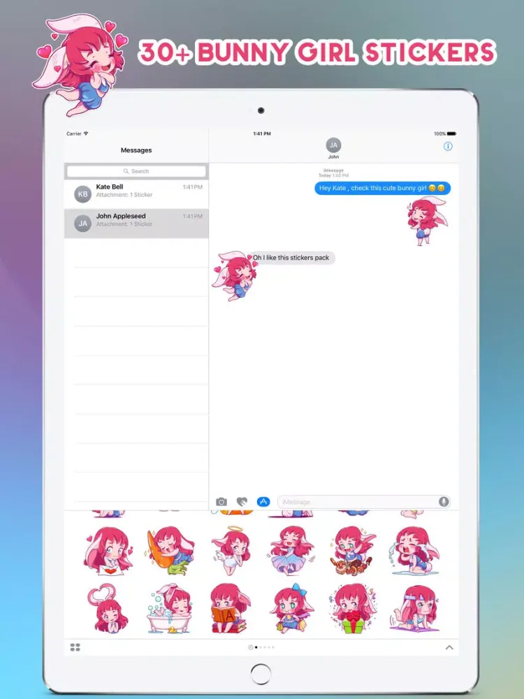 Tangkapan layar Cute Bunny Girl Emoji Stickers - for iMessage iPad 