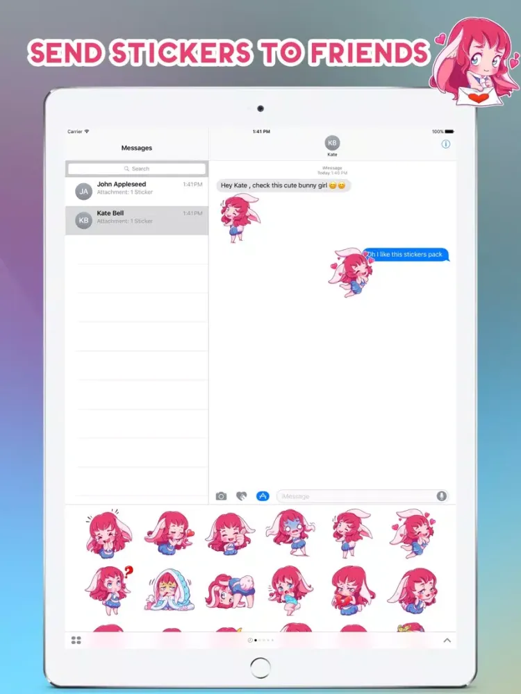 Tangkapan layar Cute Bunny Girl Emoji Stickers - for iMessage iPad 