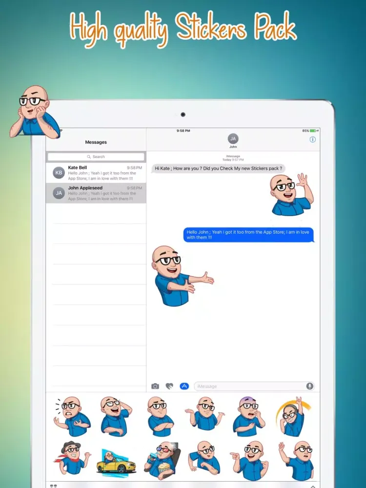 Man With Glasses Stickers iPad  スクリーンショット