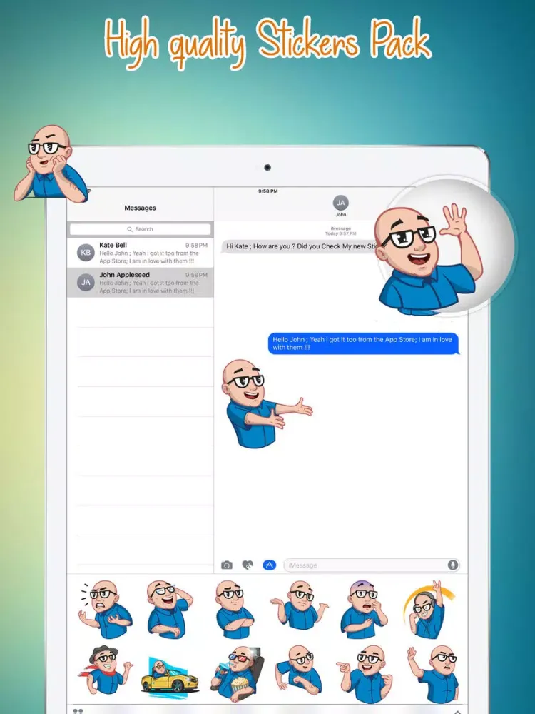 Man With Glasses Stickers iPad  スクリーンショット