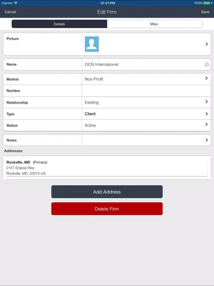 Ảnh chụp màn hình của Deltek CRM for PS iPad 