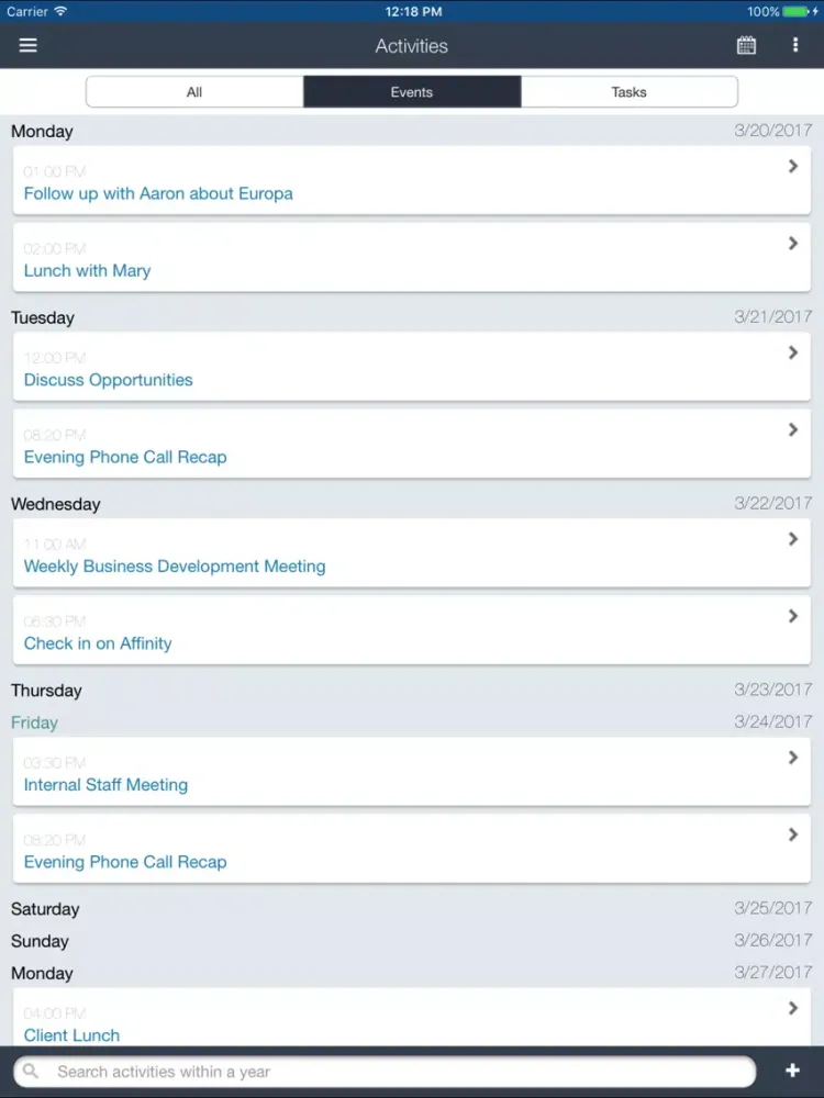 Ảnh chụp màn hình của Deltek CRM for PS iPad 