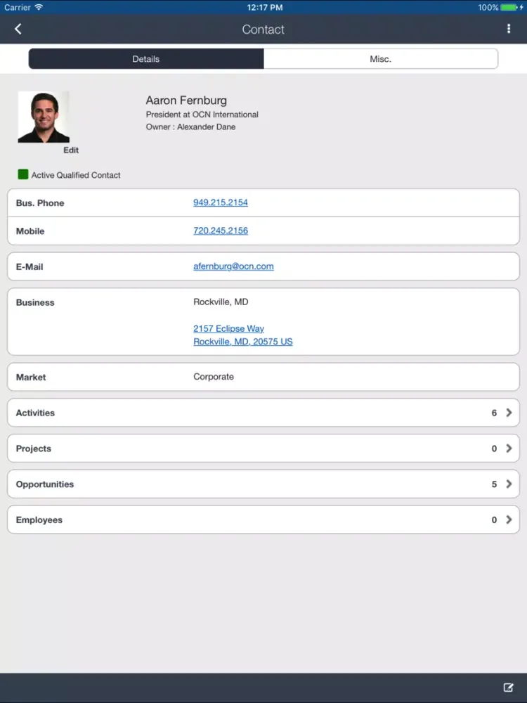 Ảnh chụp màn hình của Deltek CRM for PS iPad 