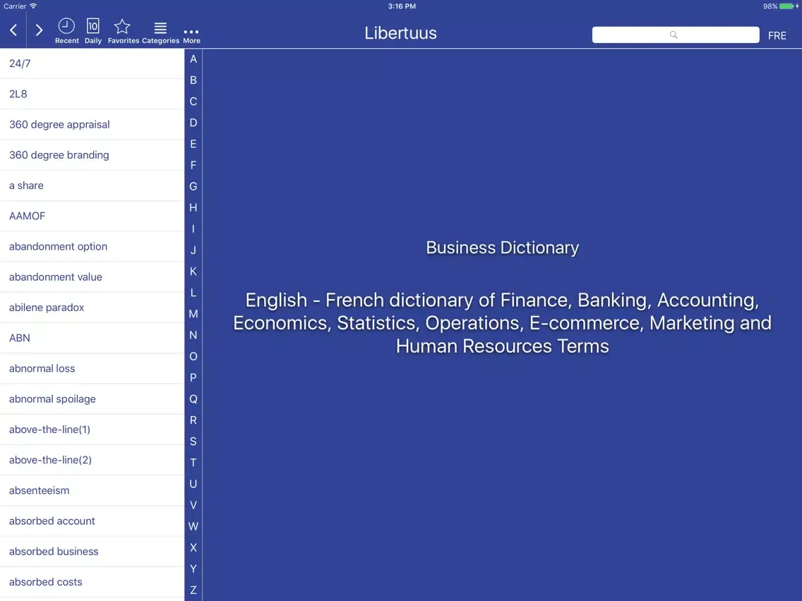 ภาพหน้าจอของ Libertuus Business Terms EN-FR iPad 