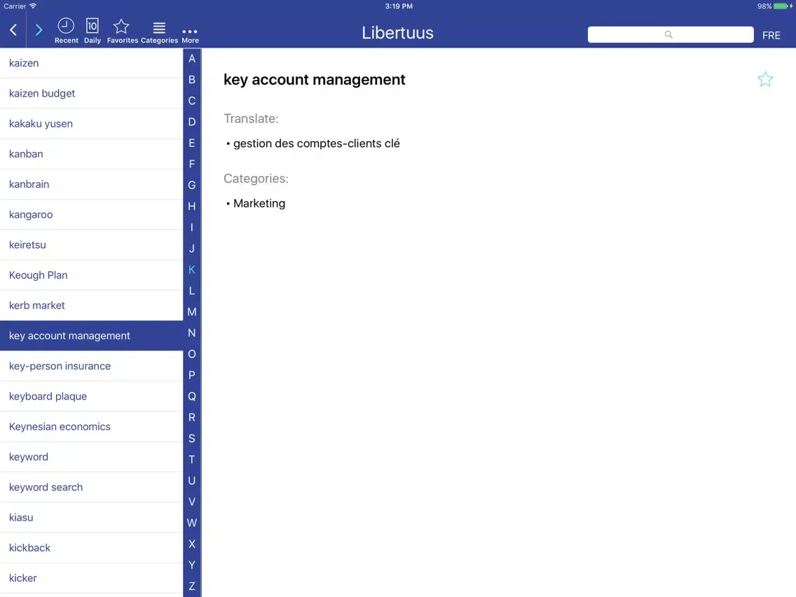 ภาพหน้าจอของ Libertuus Business Terms EN-FR iPad 