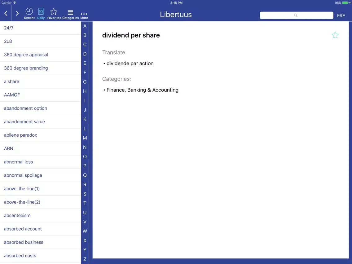 ภาพหน้าจอของ Libertuus Business Terms EN-FR iPad 