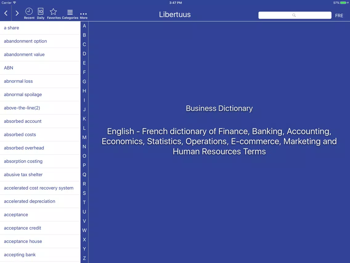 Captures d'écran de Libertuus Finance Terms EN-FR iPad 