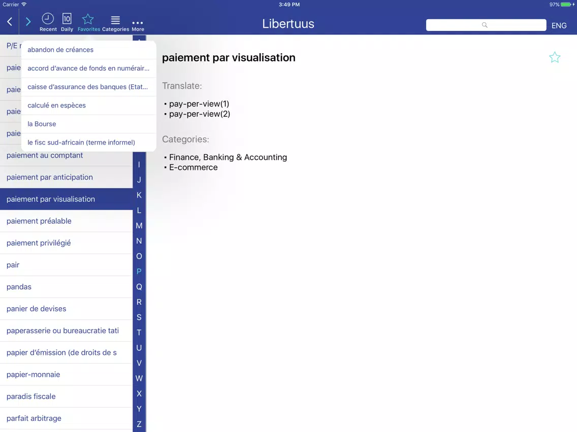 Captures d'écran de Libertuus Finance Terms EN-FR iPad 