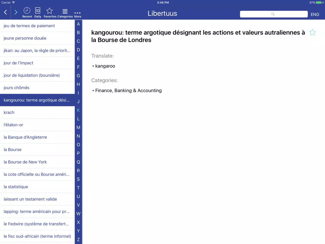 Captures d'écran de Libertuus Finance Terms EN-FR iPad 