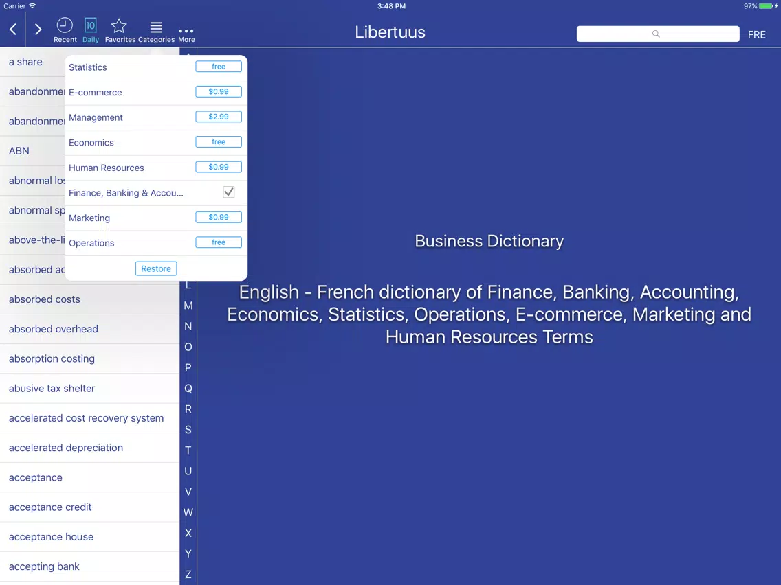 Captures d'écran de Libertuus Finance Terms EN-FR iPad 
