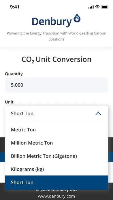 Tangkapan skrin Denbury CO2 Unit Converter