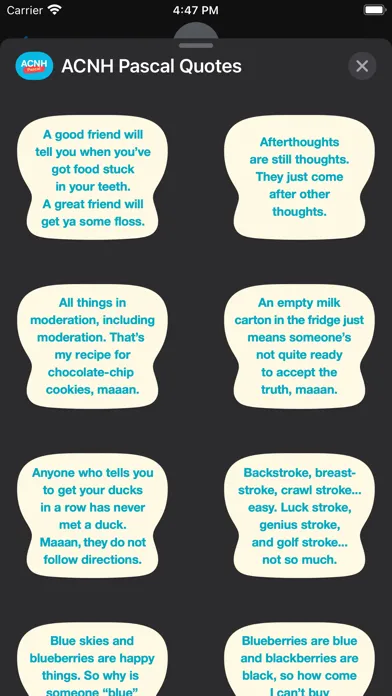 Capturas de pantalla de ACNH Pascal Quotes