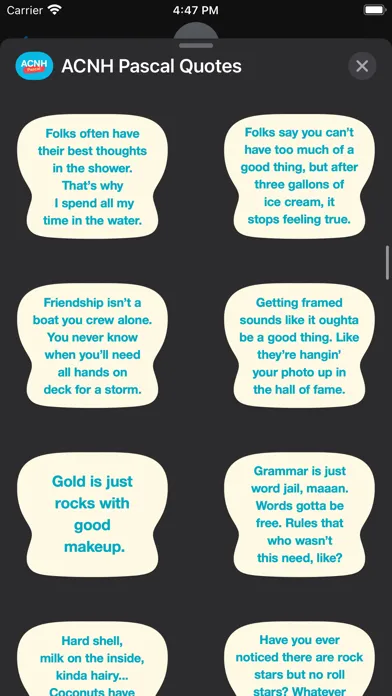Capturas de pantalla de ACNH Pascal Quotes