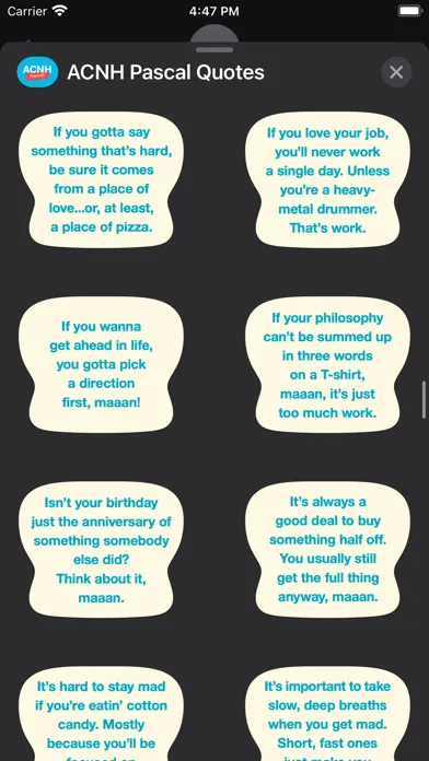 Capturas de pantalla de ACNH Pascal Quotes