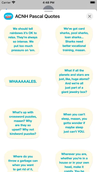 Capturas de pantalla de ACNH Pascal Quotes