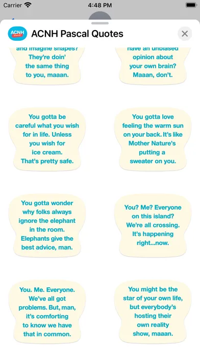 Capturas de pantalla de ACNH Pascal Quotes