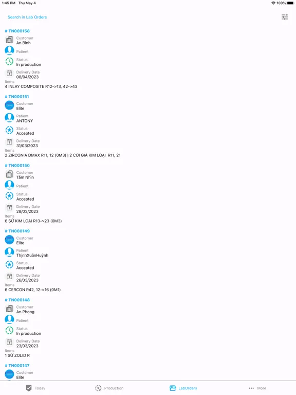 Capturas de tela do DentalSO iPad 