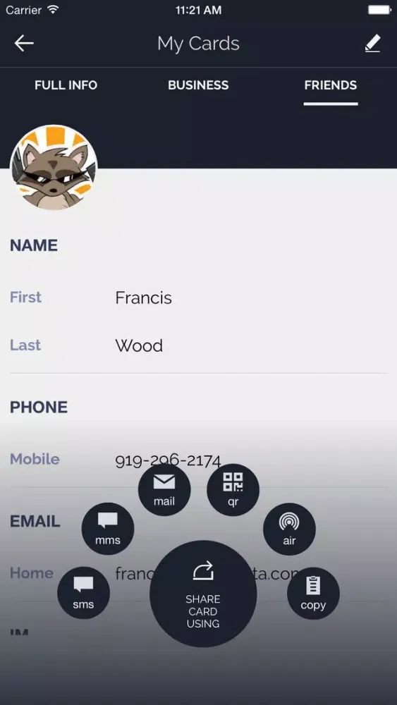 Ảnh chụp màn hình của Share My Contact