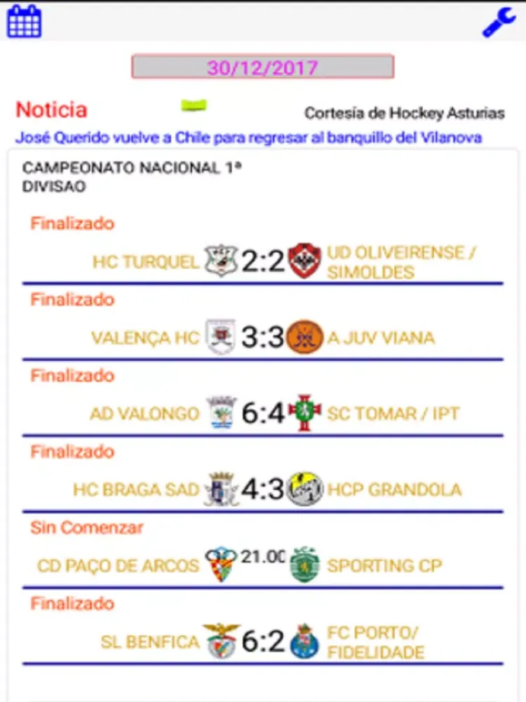 Zrzuty ekranu Resultados de Hockey FPA iPad 