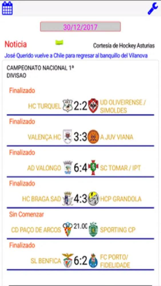 Zrzuty ekranu Resultados de Hockey FPA