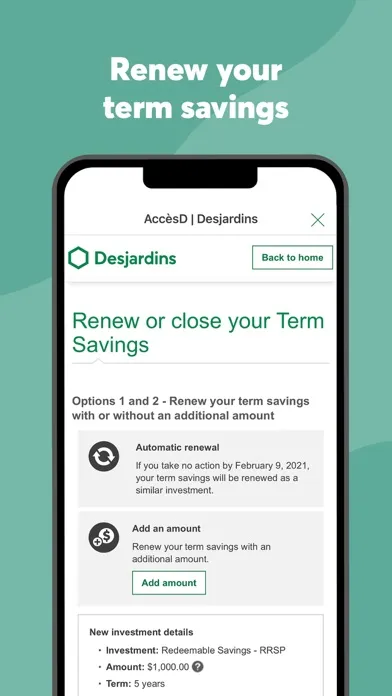 Tangkapan skrin Desjardins mobile services