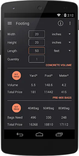 Binder - Concrete Calculator Screenshots