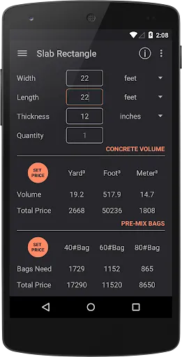 Binder - Concrete Calculator Screenshots