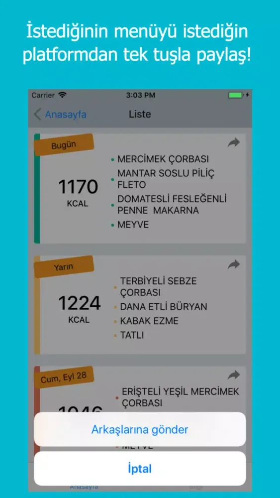Capturas de tela do DEÜ Yemek