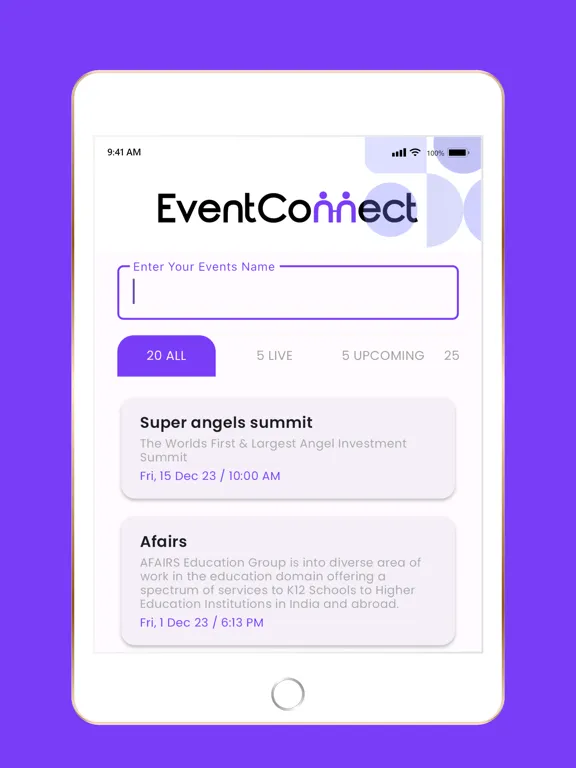 ภาพหน้าจอของ EventConnect.AI iPad 