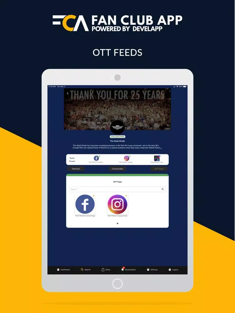 Tangkapan layar Fan Club App iPad 