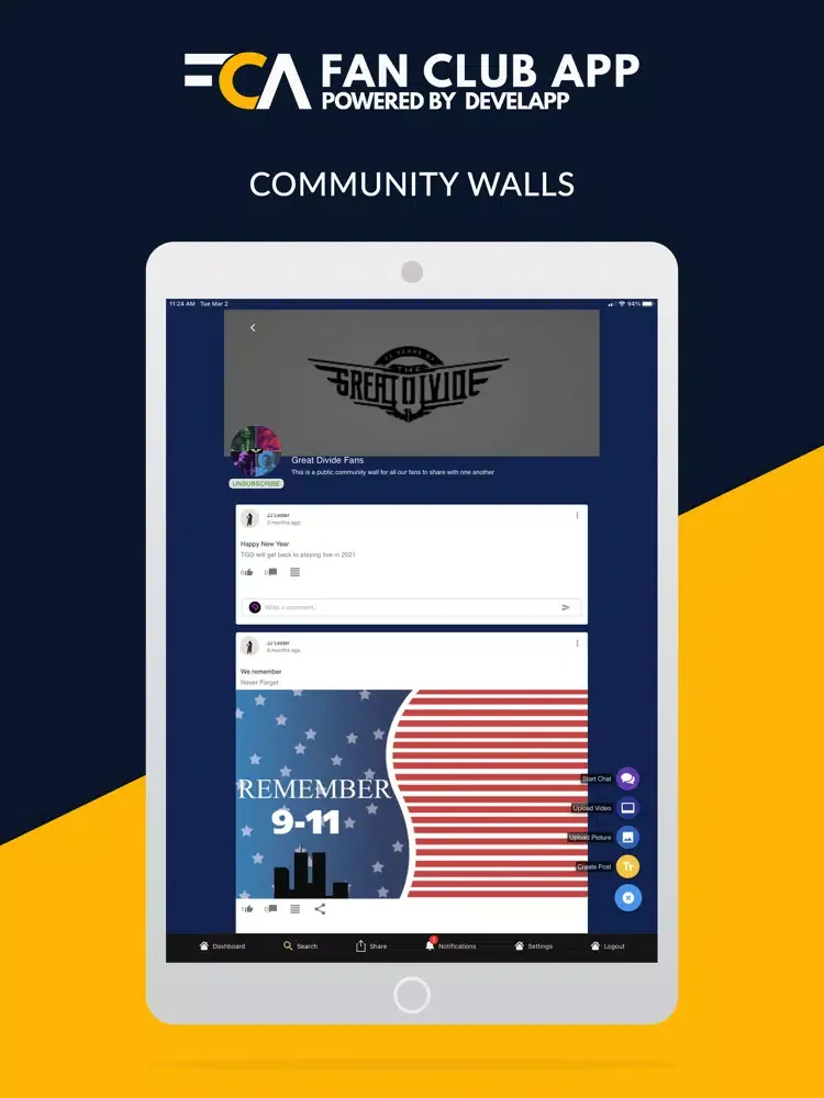 Tangkapan layar Fan Club App iPad 