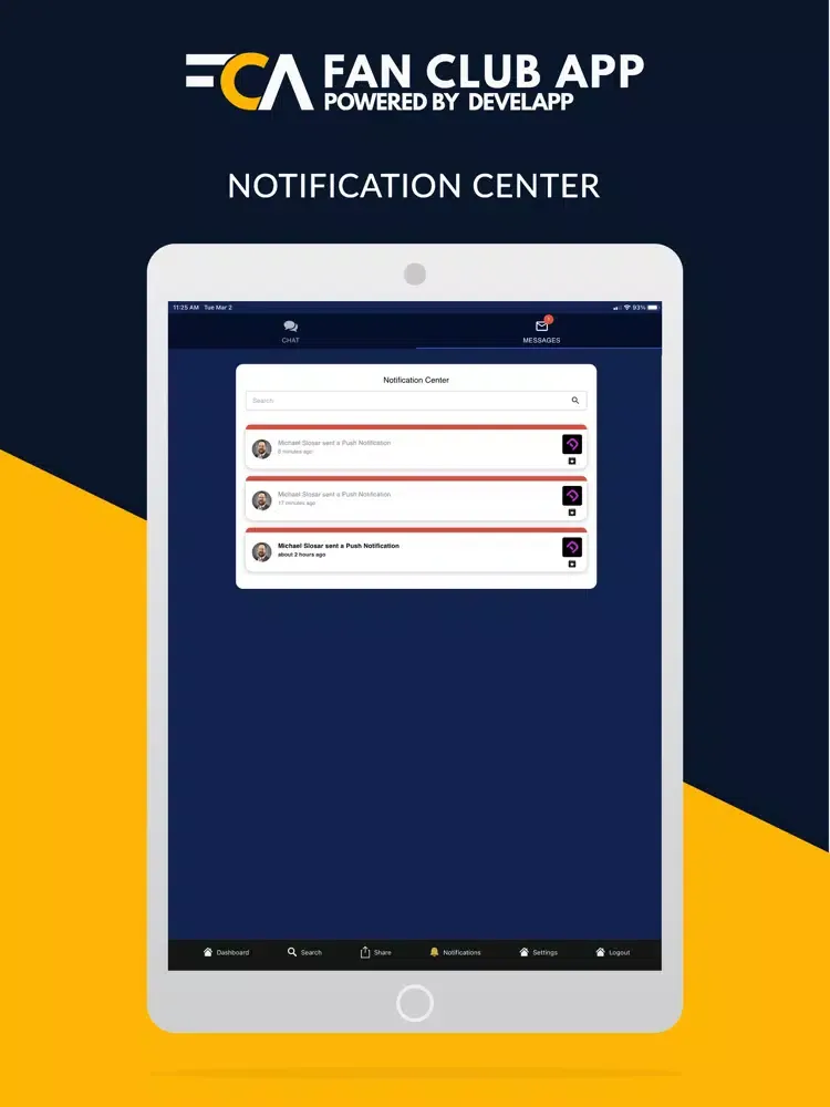 Tangkapan layar Fan Club App iPad 