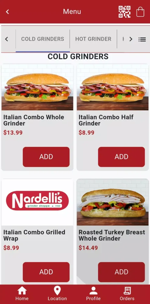 Ảnh chụp màn hình của Nardelli's Online Ordering