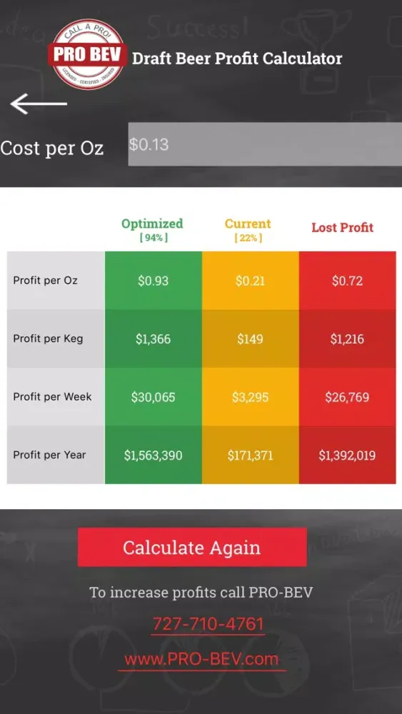 Pro Bev Profit Calculator Screenshots