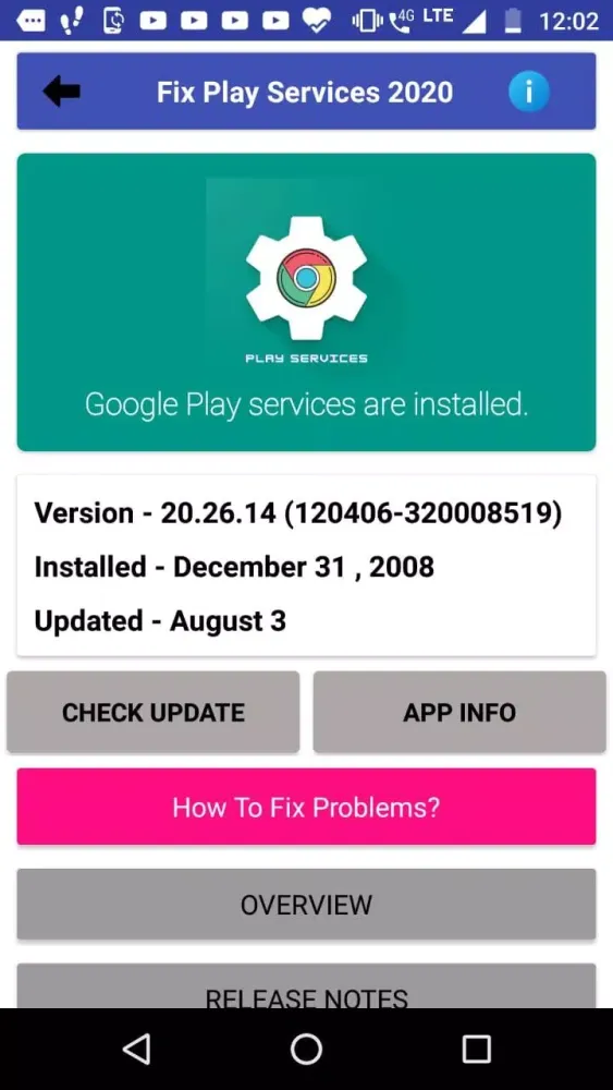 Tangkapan skrin Fix Play Services 2020