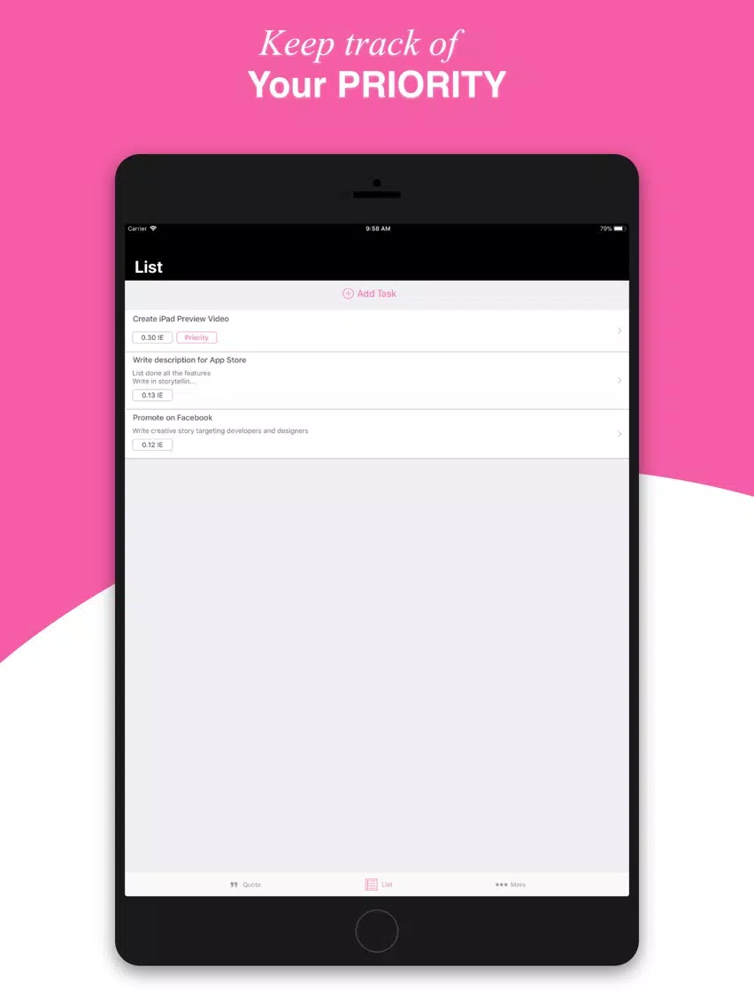 Zrzuty ekranu Prioritise.co, To Do List iPad 