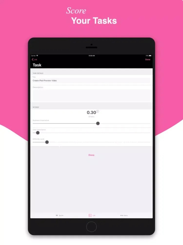 Tangkapan layar Prioritise.co, To Do List iPad 