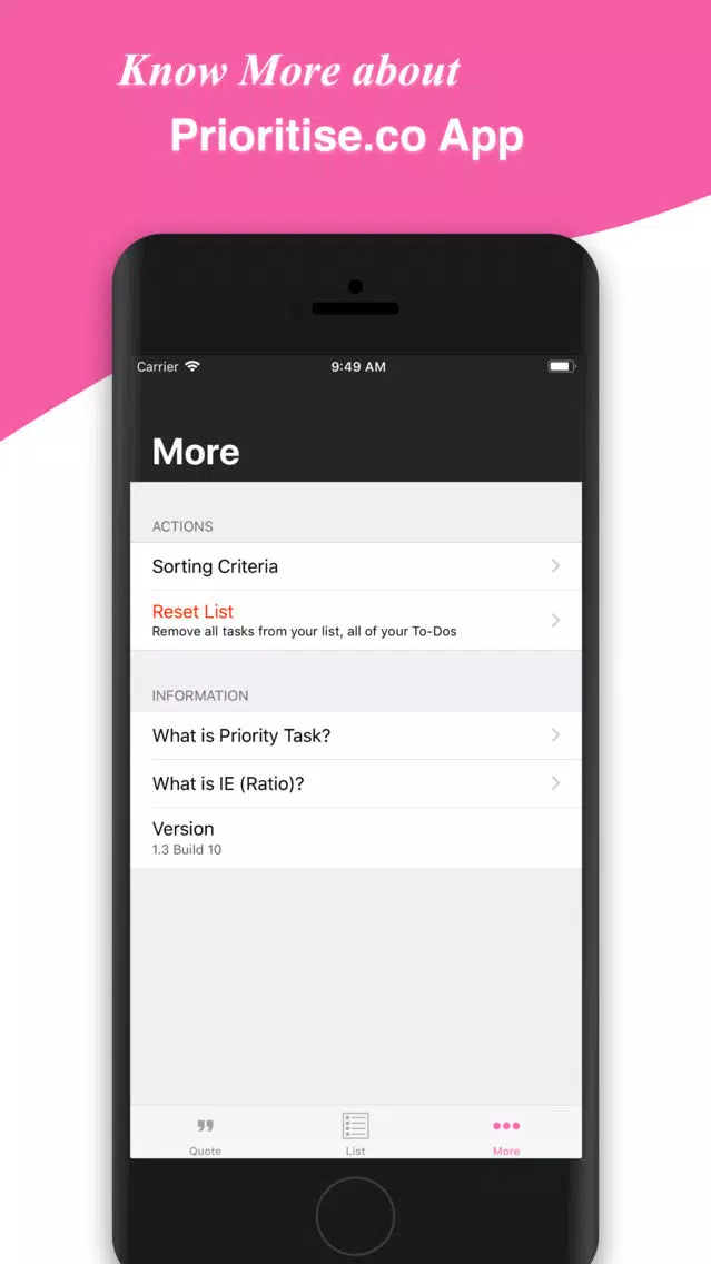 Zrzuty ekranu Prioritise.co, To Do List