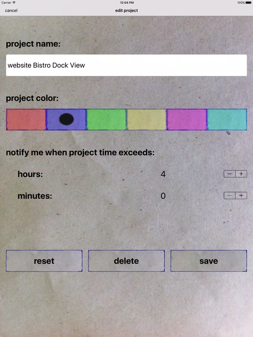 Tangkapan skrin Project Time Log iPad 