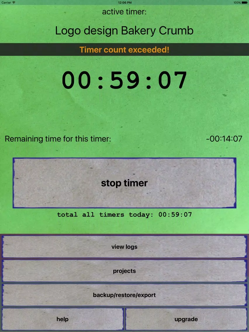 Tangkapan skrin Project Time Log iPad 