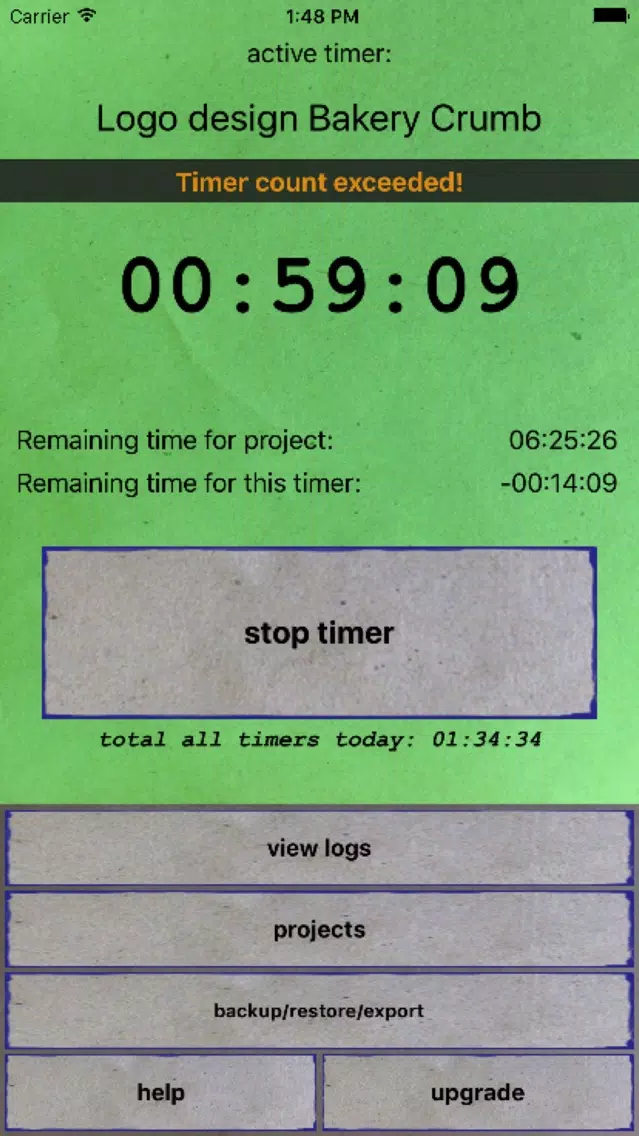 Tangkapan skrin Project Time Log