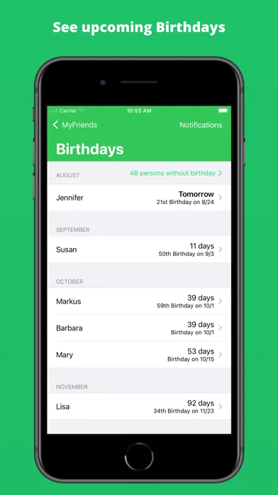 Tangkapan skrin MyFriends: Birthdays & Names