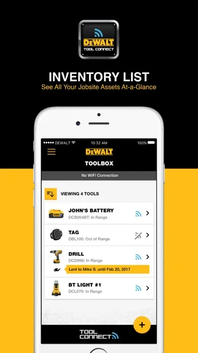 Tangkapan layar DEWALT Tool Connect